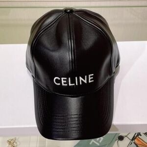 🔥NWT‼️✨CELINE✨ Sleek Black Leather Baseball Cap Hat